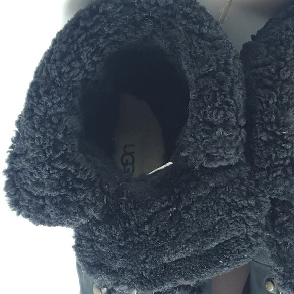 UGG Women's Fraser US7 Black Leather Lace Up Waterproof Mid Calf Shearling Boots - Picture 10 of 16